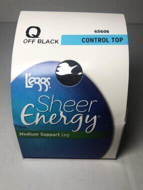 Leggs Sheer Energy Medium Support Leg Control Top 65606 Off Black Sheer Toe Sz Q